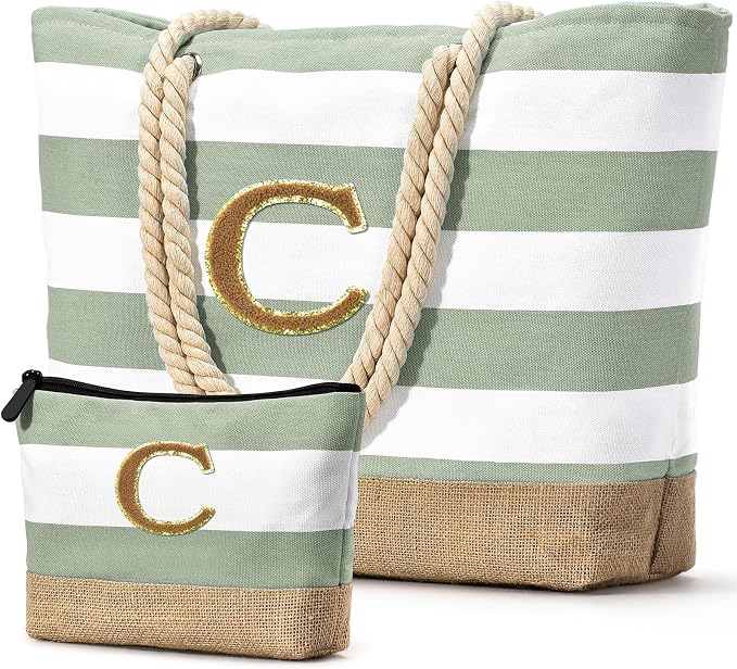 Becokan Beach Bag Initial Beach Tote by BecokanBeachBagSpecialist