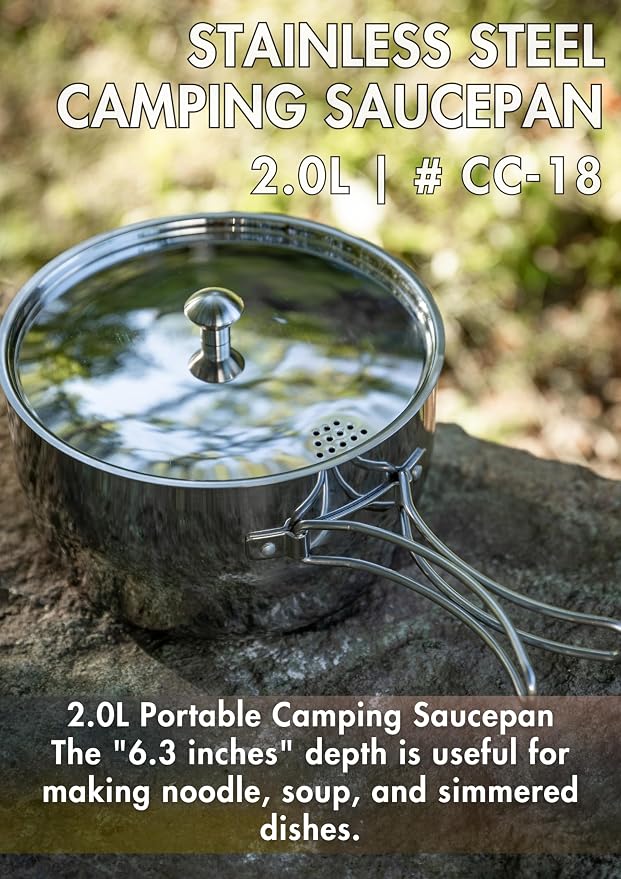 CAMPINGMOON 2 Quart Camping Saucepan 3-ply Stainless Steel Cooking Pot w/Lid - Image 2