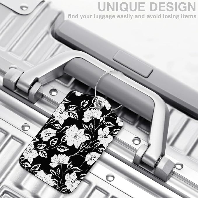 2 Pack Luggage Tags for Suitcases Black Flowers and Leaves Leather Luggage Tags - Image 5