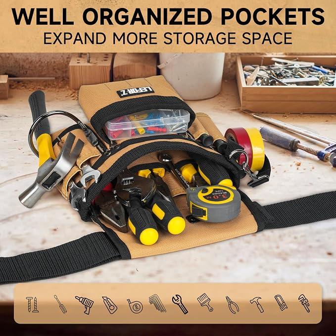 Tool Belt, Magnetic Tool Pouch, 14-Pockets Tool Belts - Image 5
