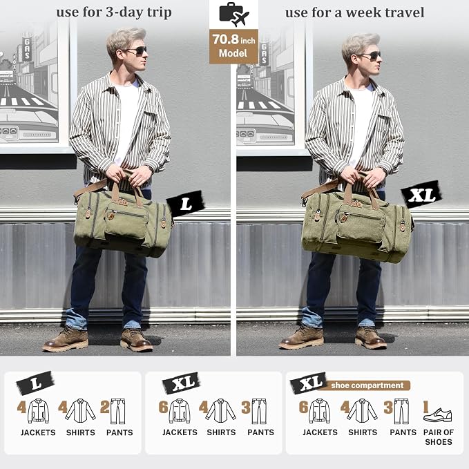 Gonex Canvas Duffle Bag for Travel 50L Duffel Overnight Weekender Bag - Image 6