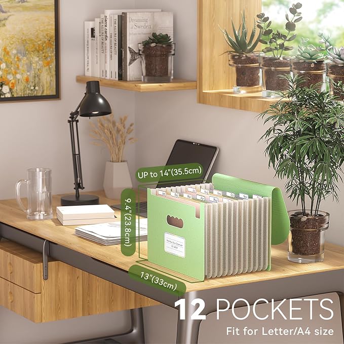 Accordion File Organizer, 13 Pockets Wheat Straw Expanding File Folder - Image 2