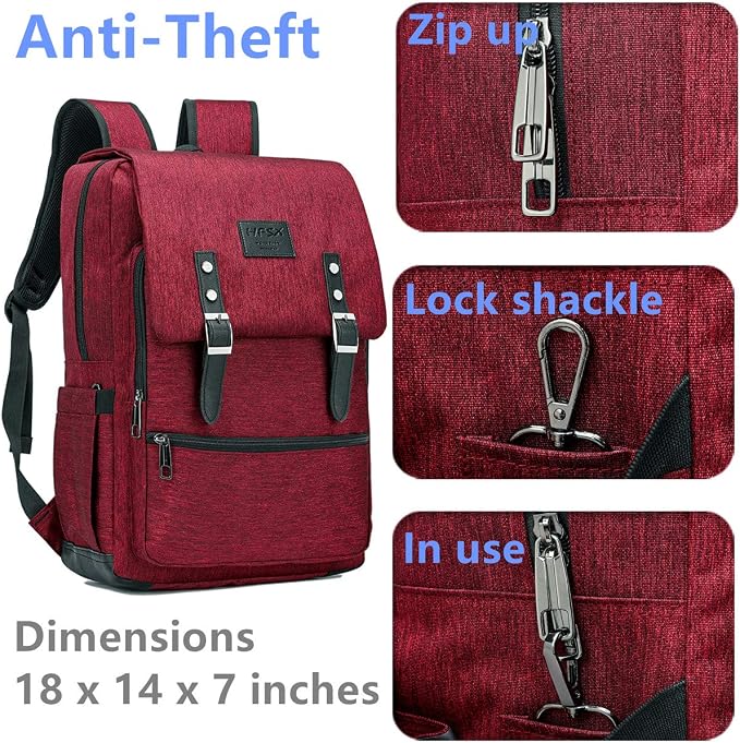 HFSX Vintage Backpack Anti Theft Laptop Backpack Men Women Business Travel - Image 4