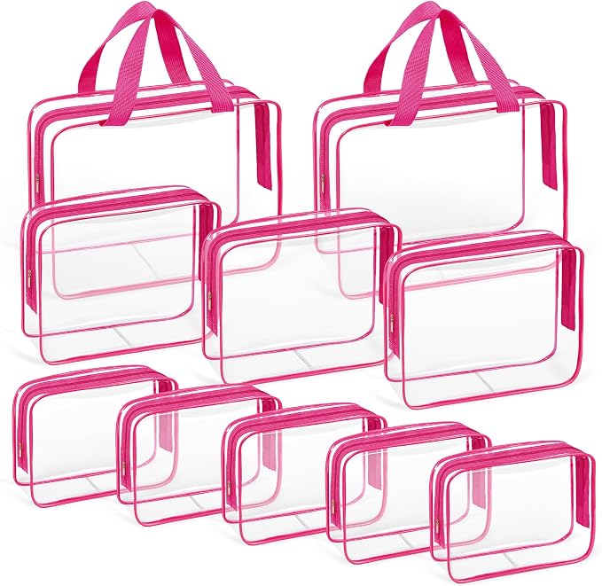 TISRATOK 10 PCS Clear Travel Makeup Toiletry Bag, Plastic PVC Cosmetic TSA by TISRATOK