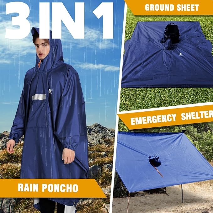 ANYOO Hooded Rain Poncho for Adults Waterproof Lightweight Rain Coat for Men - Image 7