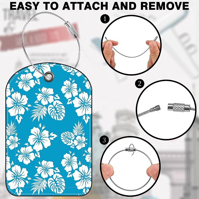 2 PCS Leather Luggage Tags for Suitcase Blue Hibiscus Travel Luggage Tag - Image 4