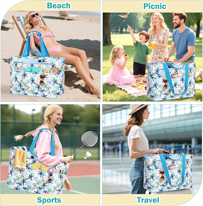 Extra Large Beach Bags for Women, Waterproof Sandproof Beach Tote Bag Zipper - Image 9
