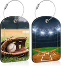 2 PCS Leather Luggage Tag for Suitcase Old Baseball and Glove on Baseball Grand by Unknown