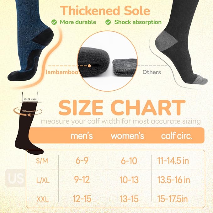 Merino Wool Compression Socks for Women Men, 15-20 mmHg Knee High Socks for - Image 6