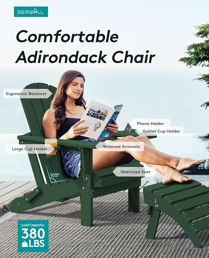 SERWALL Adirondack Chair with Cup Holders - Image 4