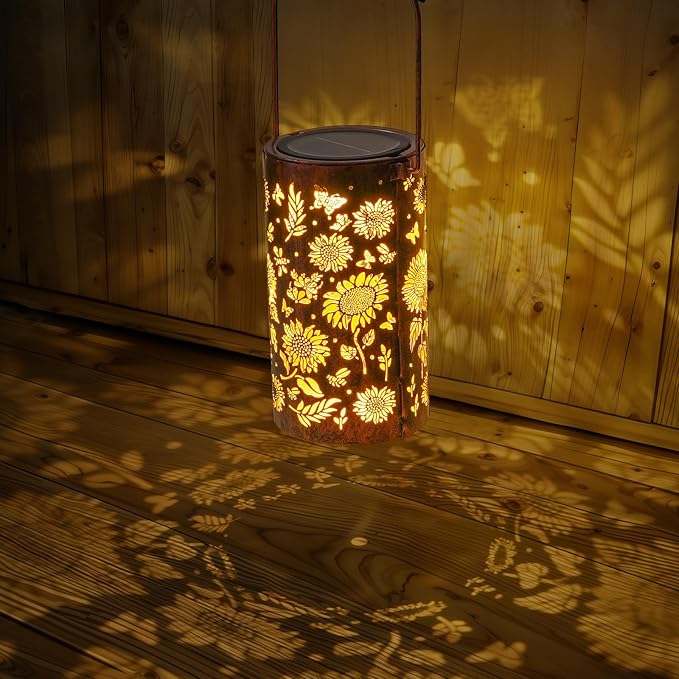 Homemory Sunflower Solar Lanterns Lights Outdoor Waterproof, Hollowed-Out Metal - Image 3