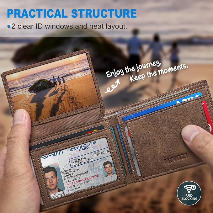Airtag Wallet for Men, with Cash Pocket 2 ID Window 13 Cards, Slim Leather - Image 5