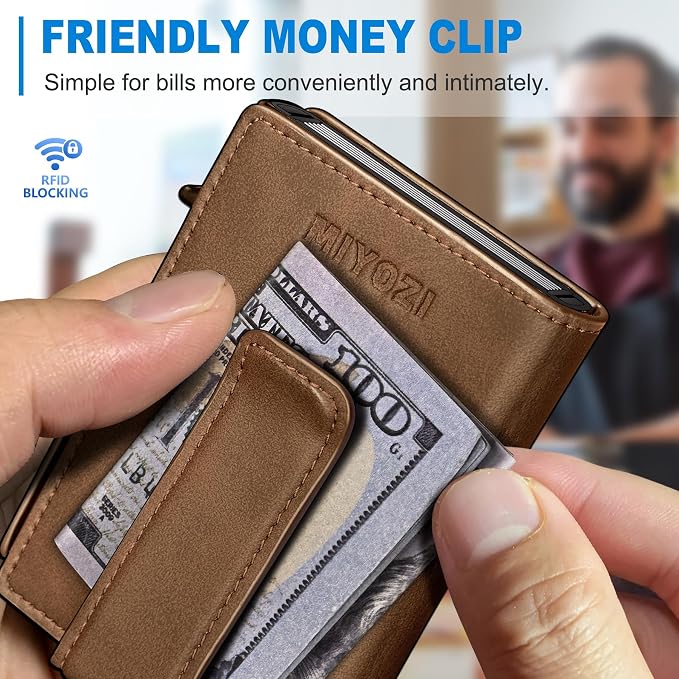 Men Wallet, with Money Clip Coins Pocket ID Window, Slim Front Pocket RFID - Image 6