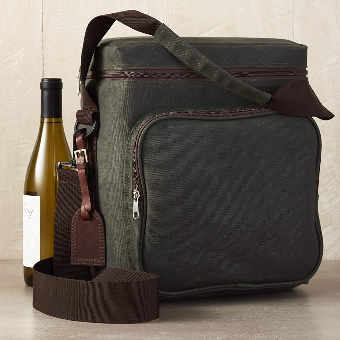 Wine Enthusiast 6-Bottle Waxed Canvas Wine Bag Tote Insulated Wine Carrier - Image 3