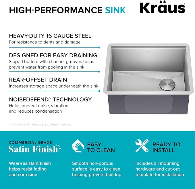 KRAUS Kore 23-Inch Undermount Workstation 16 Gauge Single Bowl Stainless Steel - Image 6