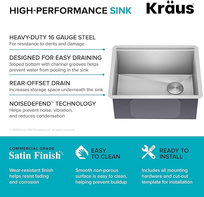 KRAUS Kore 23-Inch Undermount Workstation 16 Gauge Single Bowl Stainless Steel - Image 11