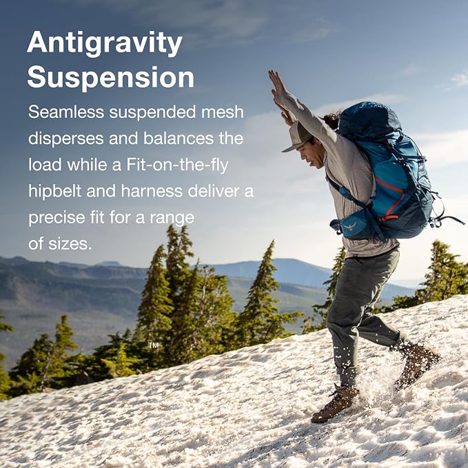 Osprey Atmos AG LT 50L Men's Backpacking Backpack, Night Shift/Scoria Blue - Image 3