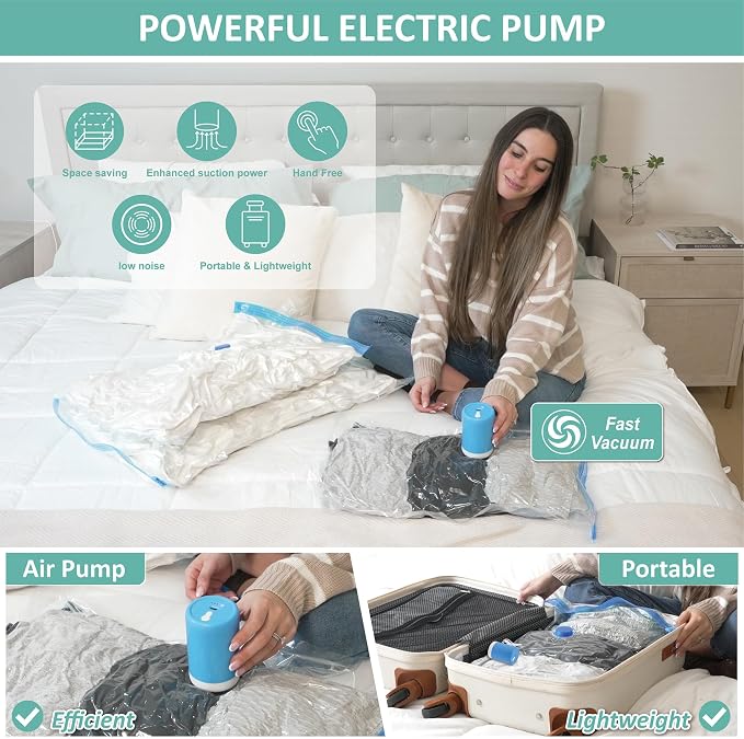 Travel Vacuum Bags with Electric Pump, 8 Pack Vacuum Travel Bags - Image 3