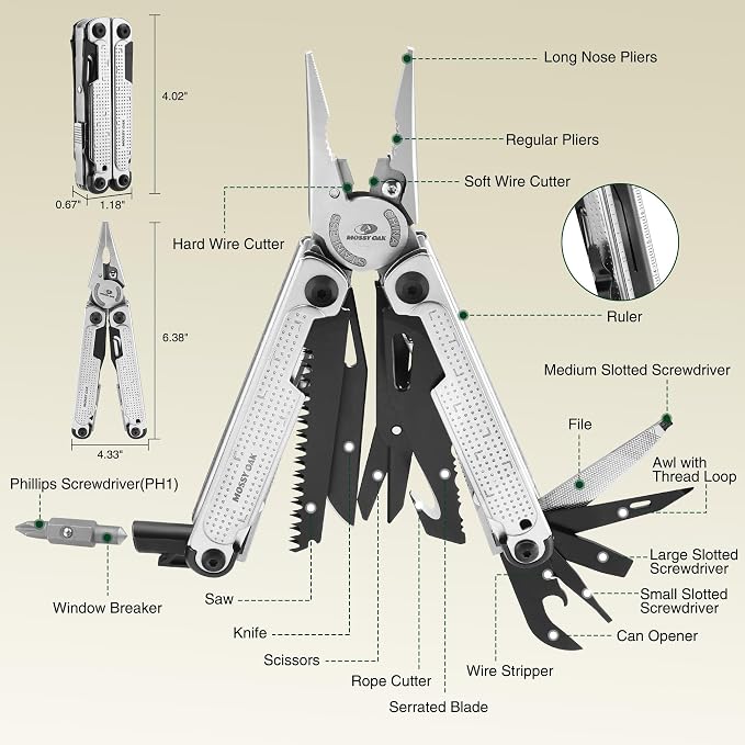 MOSSY OAK Multitool, 20-in-1 Stainless Steel Multi Tool Pliers, Self-locking - Image 2