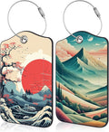 2 Pack Luggage Tags Mountains Clouds Waves Natural Landscape PU Leather Baggage by Unknown