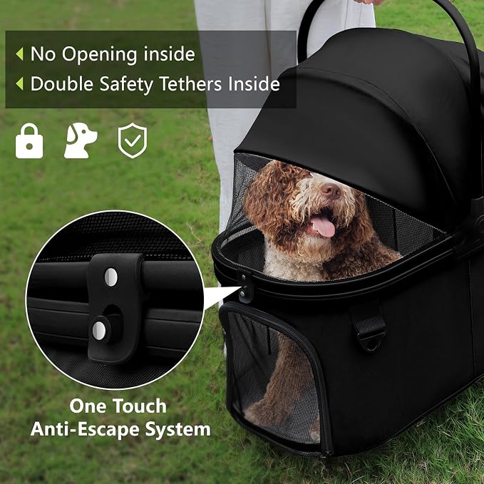 Dog Cat Stroller, Foldable 4 Wheels Dog Stroller - Image 2