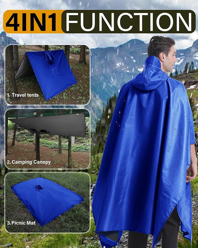 iCreek Hooded Rain Poncho with Pocket Waterproof Lightweight Unisex Raincoat - Image 3
