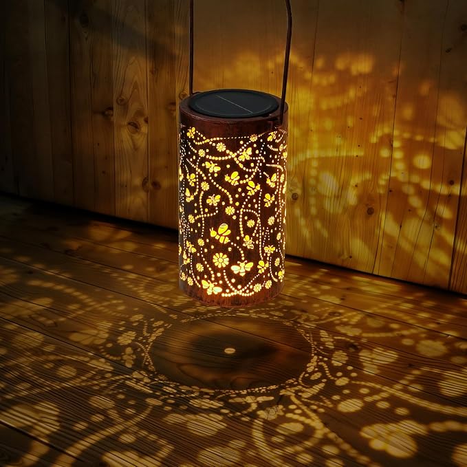 Homemory Bee Solar Lanterns Lights Outdoor Waterproof, Hollowed-Out Metal Decor - Image 3
