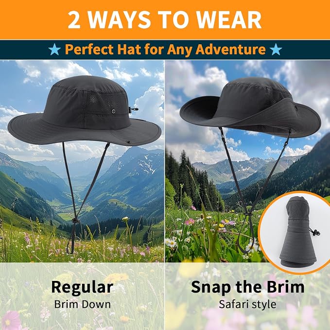 Home Prefer UPF50+ Mens Sun Hat Wide Brim Womens UV Protection Beach Bucket Hat - Image 2