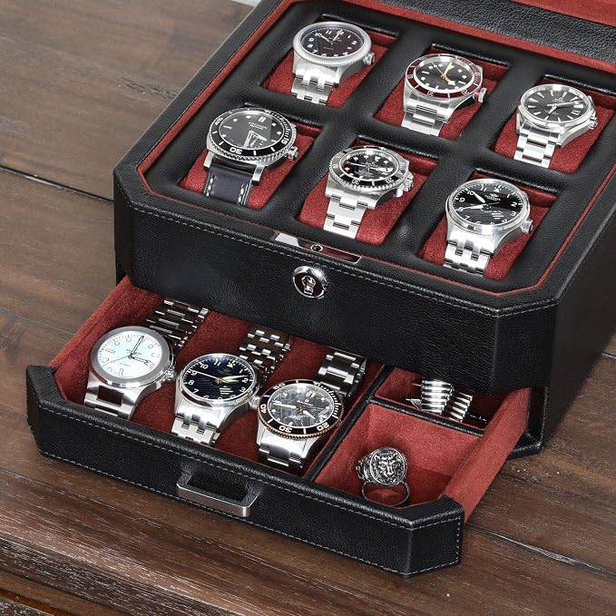 ROTHWELL Gift Set 6 Slot Leather Watch Box and 2 Watch Travel Case - Image 6