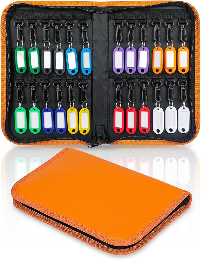 Uniclife Zippered Key Case Organizer Waterproof and Fireproof Orange Key Binder by UnicLife