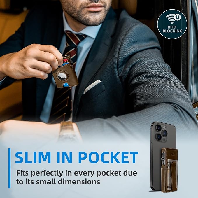 Airtag Wallet for Men, with Money Clip 10 Cards Metal Case Smart Slim Pop Up - Image 6