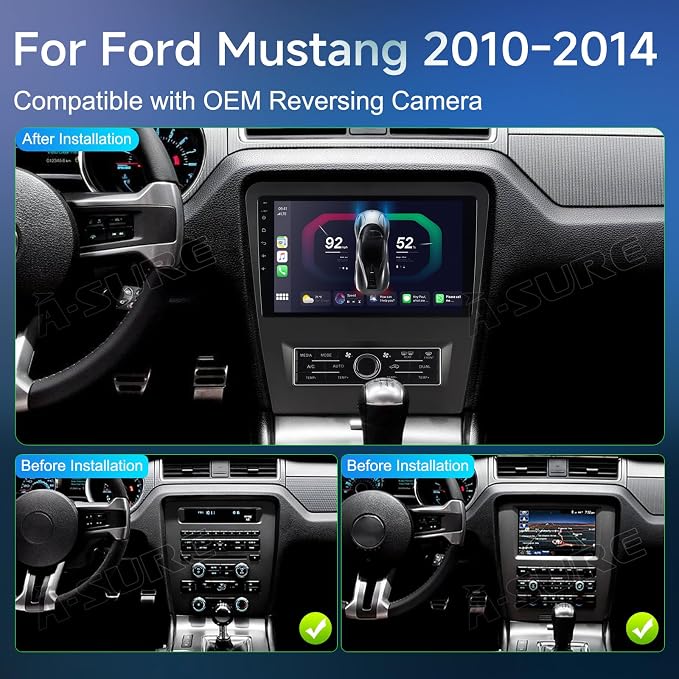 ASURE 2+64GB Car Stereo Radio for Ford Mustang 2010-2014, 10.1 inch 4Core - Image 2