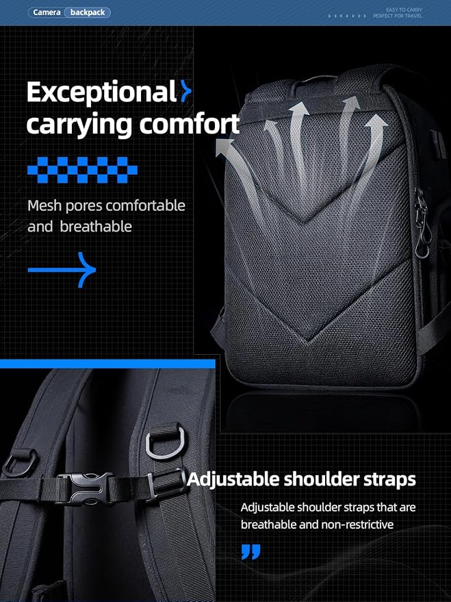 llano Camera Backpack for DSLR/SLR/Mirrorless – Water-Resistant Photography Bag - Image 4