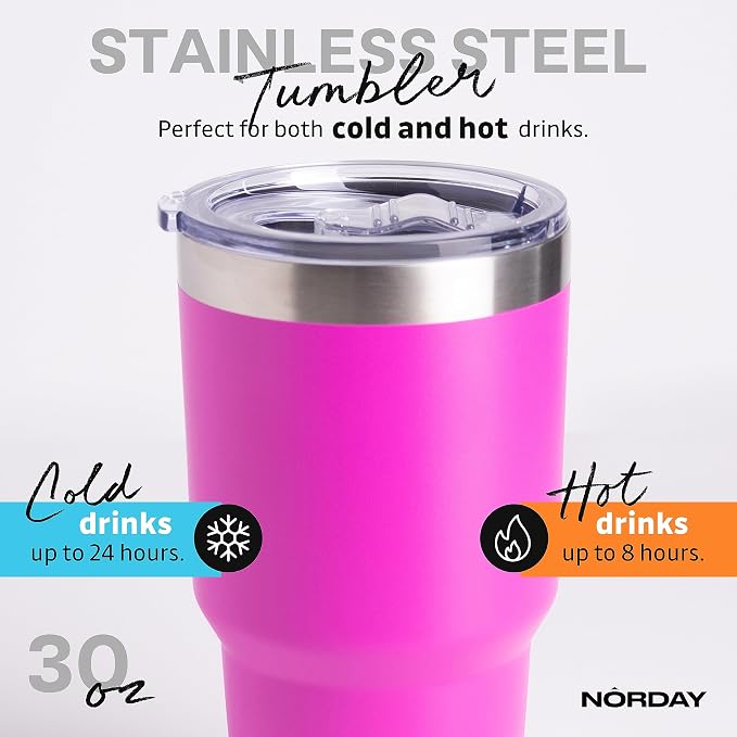 NORDAY | Tumbler with Lid - 30oz - Pink Insulated Tumbler - Stainless Steel - Image 3