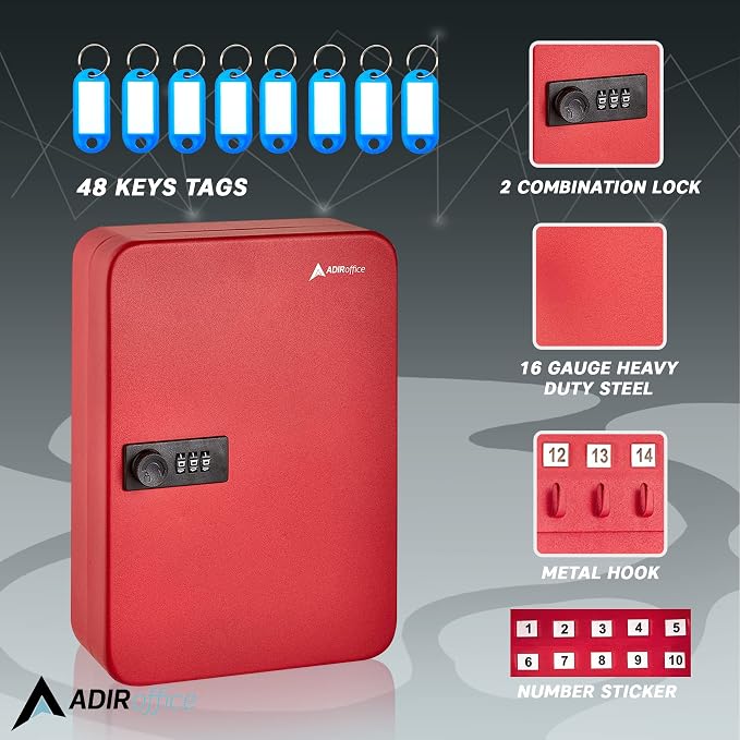 AdirOffice Key Lock Box – 48 Key Hooks Wall Mounted Key Cabinet Lock Box - Image 3