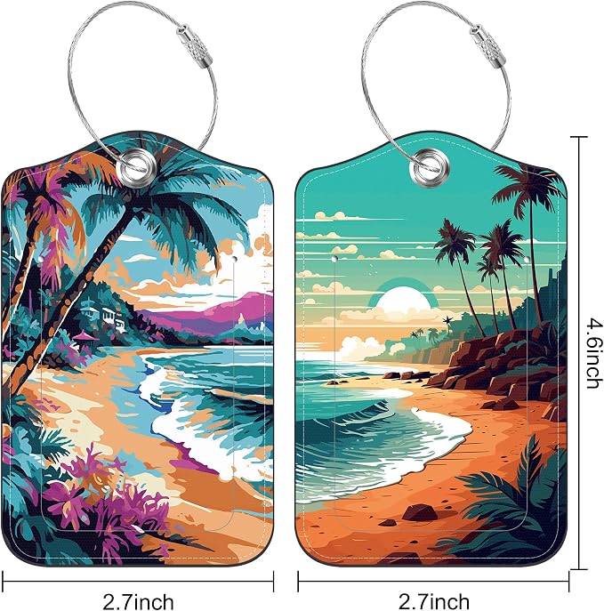 2 PCS Leather Luggage Tags for Suitcase Sea and Beach Coastal Landscape Travel - Image 2