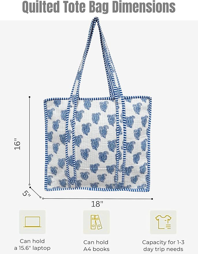Cotton Quilted Tote Bag for Women – Large Beach & Travel Tote - Image 5