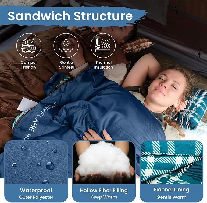 KingCamp Sleeping Bag for Adults, Cold Weather & Warm XL Big and Tall Flannel - Image 4