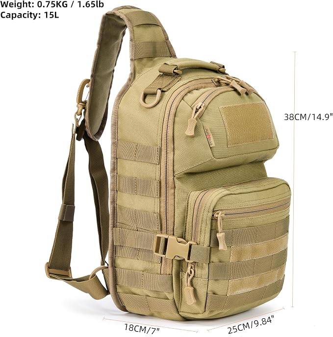 15L Tactical Crossbody Sling Bag | Everyday One Shoulder Backpack Fit 12 Inch - Image 3