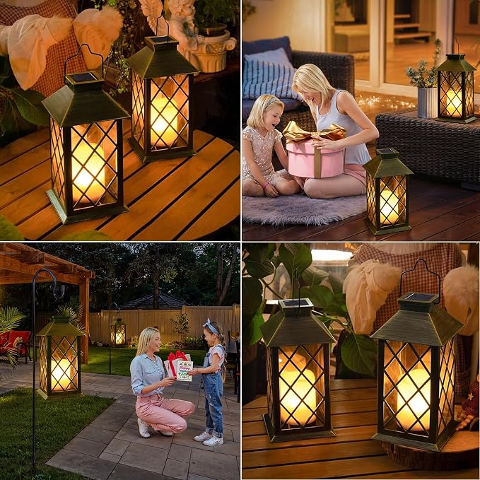 TAKE ME 14" Solar Lanterns Outdoor Waterproof Garden Lanterns Large Flickering - Image 2