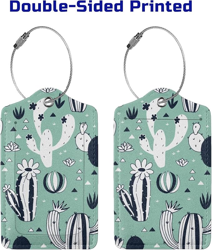 2 Pack Cute Cactus Green Suitcase Tags Identifiers Unique Leather Luggage Tags - Image 4