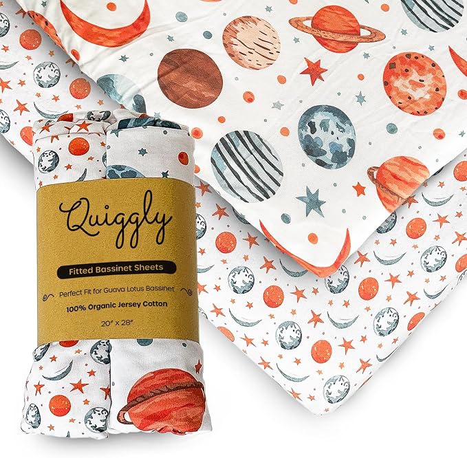 Quiggly Bassinet Sheets for Guava Lotus, 2 Pack Organic Cotton Jersey Knit by Quiggly