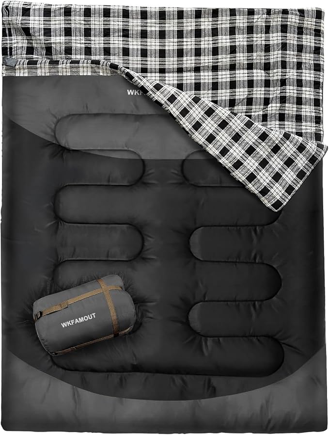 Double Sleeping Bag for Adults Machine Washable 2 Person Camping Sleeping Bag by WKFAMOUTCAMP