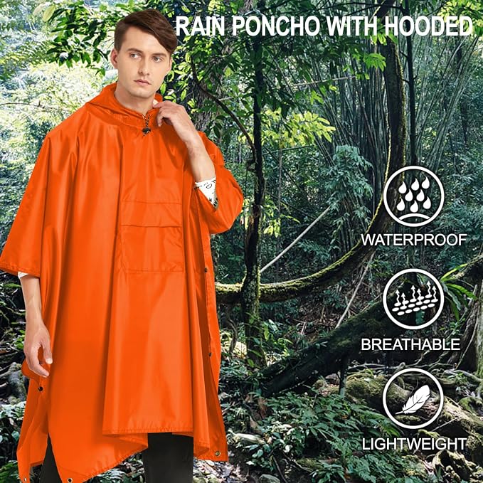 salamra Hooded Rain Poncho Waterproof Raincoat Jacket - Image 2