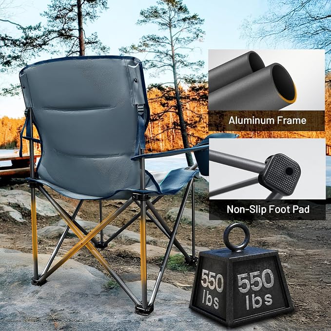 TIMBER RIDGE Oversized Folding Camping Chair Support 550 LBS, Heavy Duty - Image 6