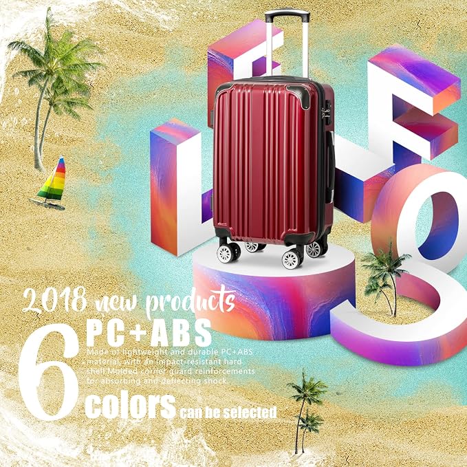 Coolife Luggage Expandable Suitcase PC+ABS Spinner 20in 24in 28in Carry on) - Image 2