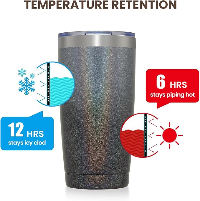 MEWAY 20oz Tumbler 4 Pack Double Wall Vacuum Insulated Travel Glitter Mug Bulk - Image 6