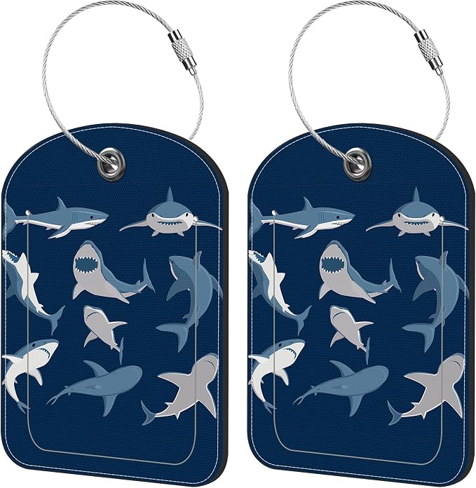 2 Pack Cute Luggage Tag for Suitcases Shark Set Leather Luggage Tags by iapodiad