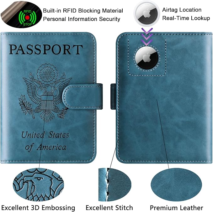 Airtag Passport Holder Cover Wallet Travel Essentials Leather Rfid Blocking - Image 3