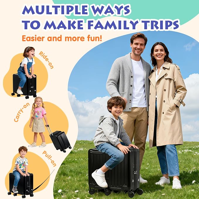 Kids Ride-On Luggage, Foldable Pedal, Hidden Cup Holder & Combination Lock - Image 4